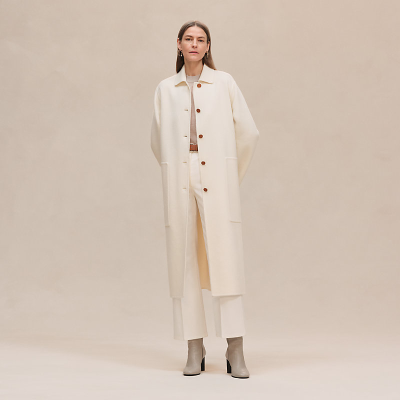 極美品★HERMES★ガウン★ホワイトコーデ★ベルト付★ニット★コート リボンベルト付きファーガウンコート[ze688] | レディースファッション