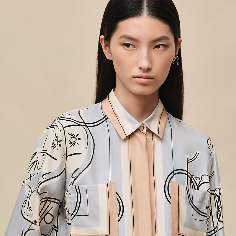 美品　HERMESエルメス　ルリロウリス　セリエ　チュニック シャツ　トップス エルメス 長袖シャツ セリエボタン ストライプシャツ 00S メンズ SIZE