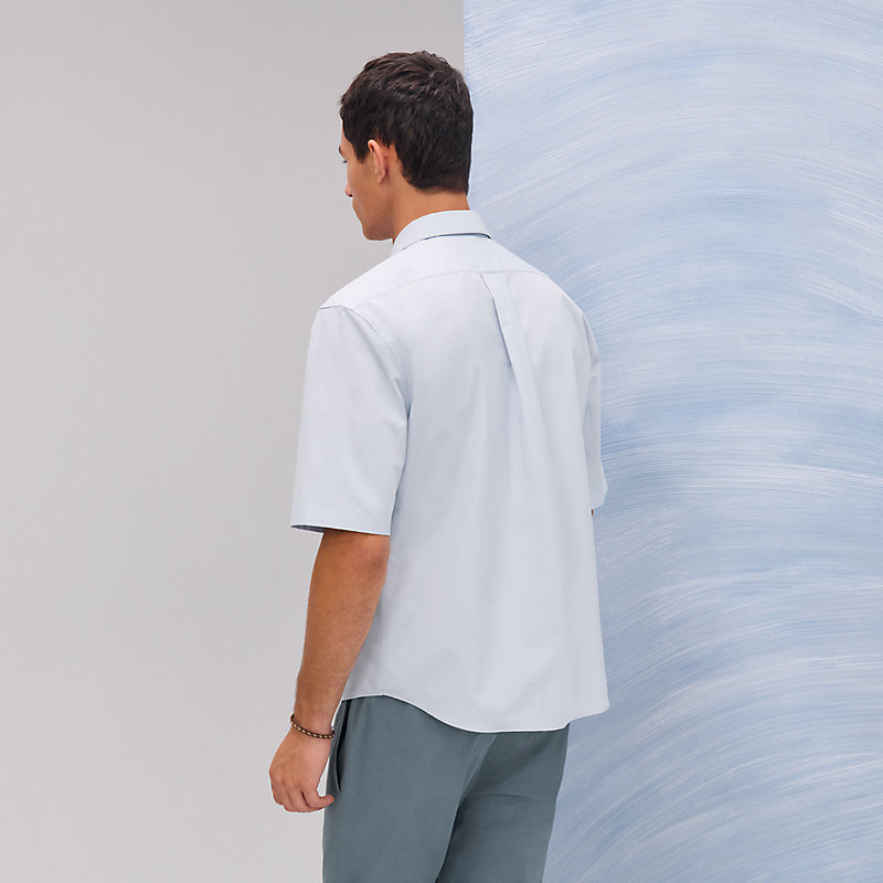 シャツ レザーディテール - ブルー | Hermès - エルメス-公式サイト