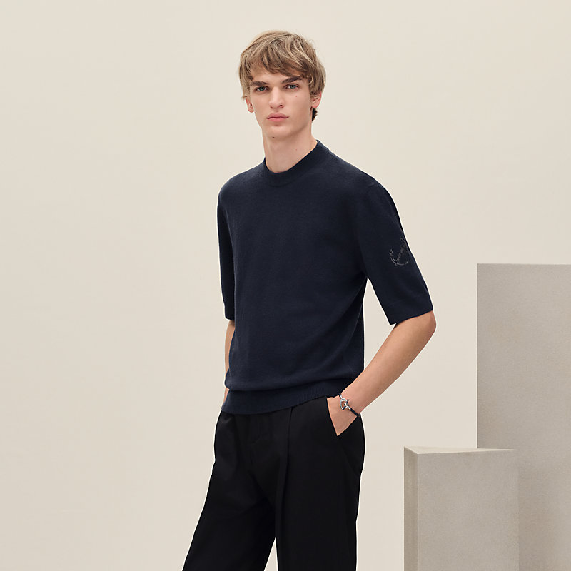 エルメス 半袖ニット ショートスリーブ カシミア シルク セーター ボタン 34 HERMES エルメス ニット レディース ショートスリーブ 半袖 セーター