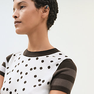 HERMES/カシミヤ１００％/ショートスリーブニット/半袖/ブラック/フレア ショートスリーブニット 《無秩序・フルール》 | Hermès