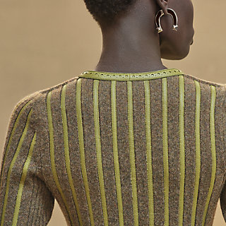 ショートドレス 刺繍入り レザーディテール - グリーン | Hermès