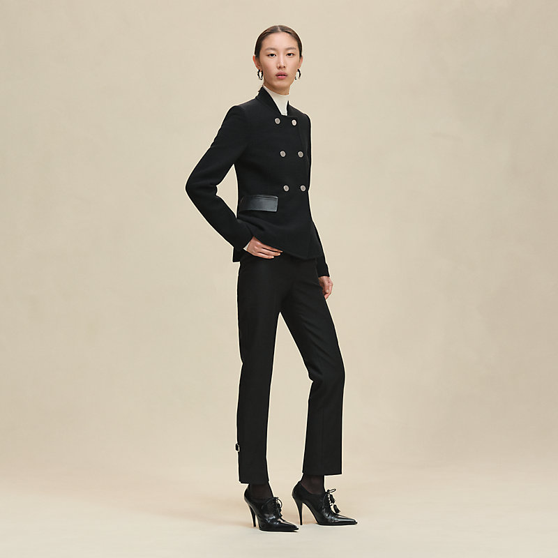 ショートピーコート レザーディテール - ブラック | Hermès - エルメス