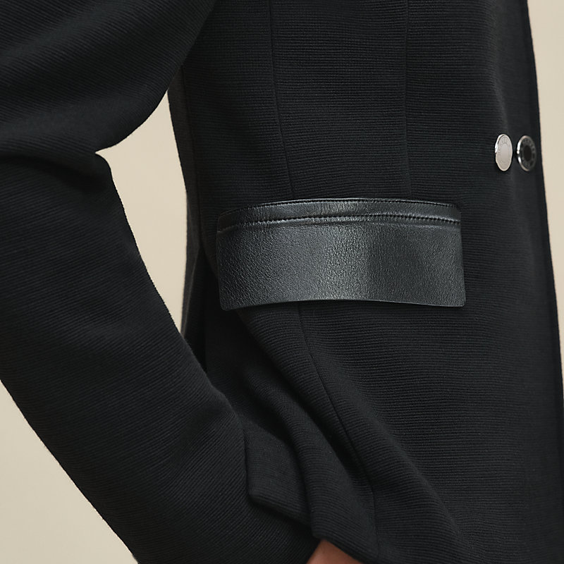 ショートピーコート レザーディテール - ブラック | Hermès - エルメス