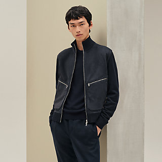 美品　HERMES ブラックシャツ フロントジッパー付き ジップアップ・ブルゾン フロントレザー - ブラック - 3XL | Hermès