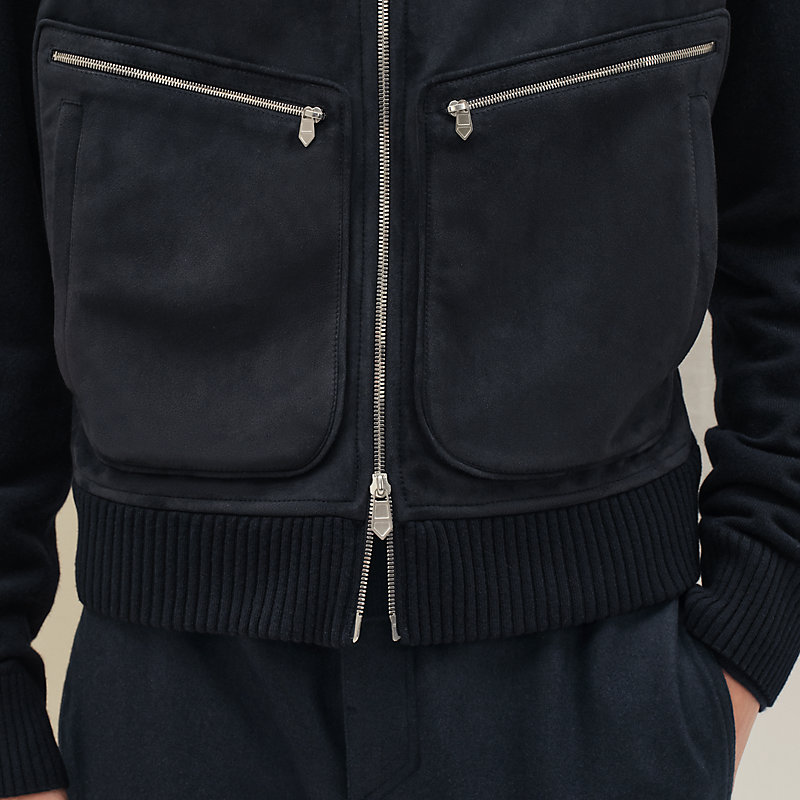 ジップアップ・ブルゾン フロントレザー - ブラック - 3XL | Hermès