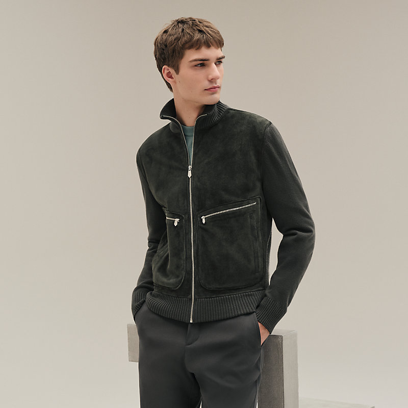 HERMES エルメス　ジップアップジャンバー ブラック ジップアップ・ブルゾン フロントレザー - ブラック - 3XL | Hermès