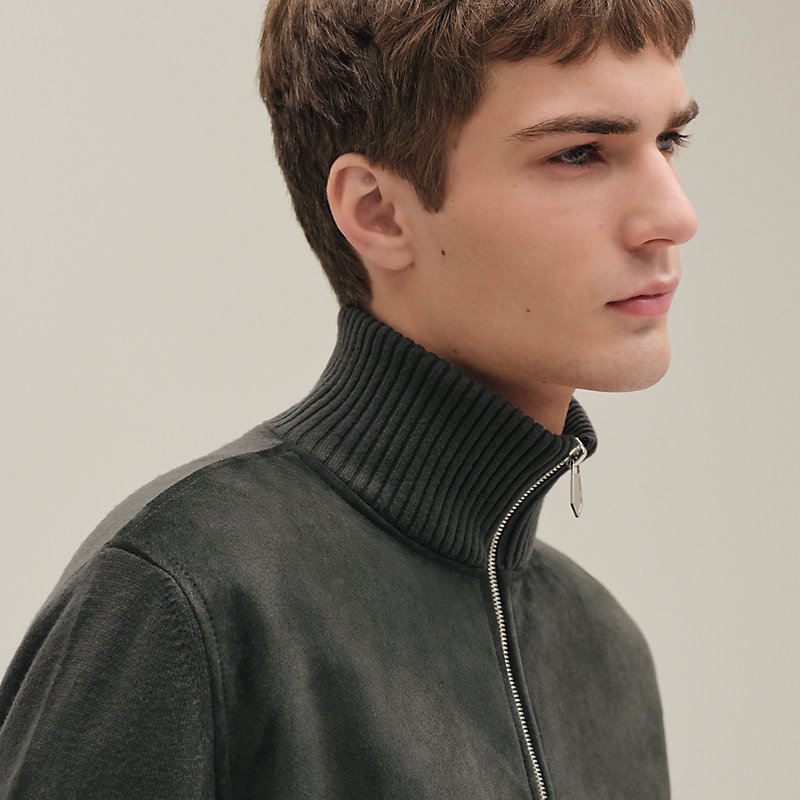 ジップアップ・ブルゾン フロントレザー - ブラック - 3XL | Hermès