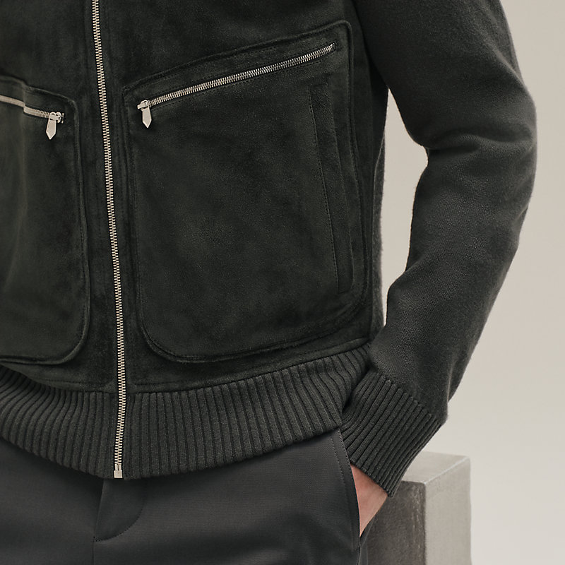 ジップアップ・ブルゾン フロントレザー - ブラック - 3XL | Hermès