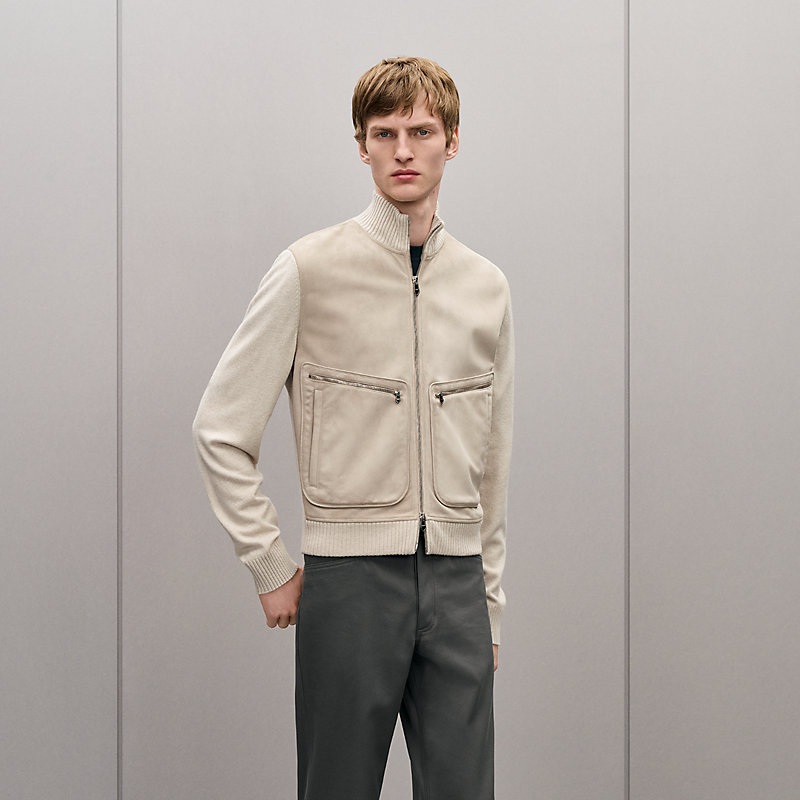 HERMES♡新品ジップアップブルゾン ベージュ38 ジップアップ・ブルゾン フロントレザー | Hermès - エルメス-公式サイト
