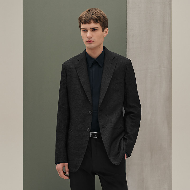 未使用　HERMÈS エルメス　ウールフランネル ジャケット　シルク裏地　仕立て ジャケット 《スタジアム》 リラックス - ブラック - 60 | Hermès