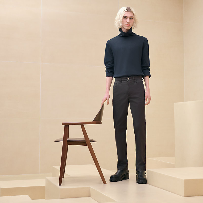 HERMES エルメス デニムパンツ ワイドパンツ ジーンズ レザー