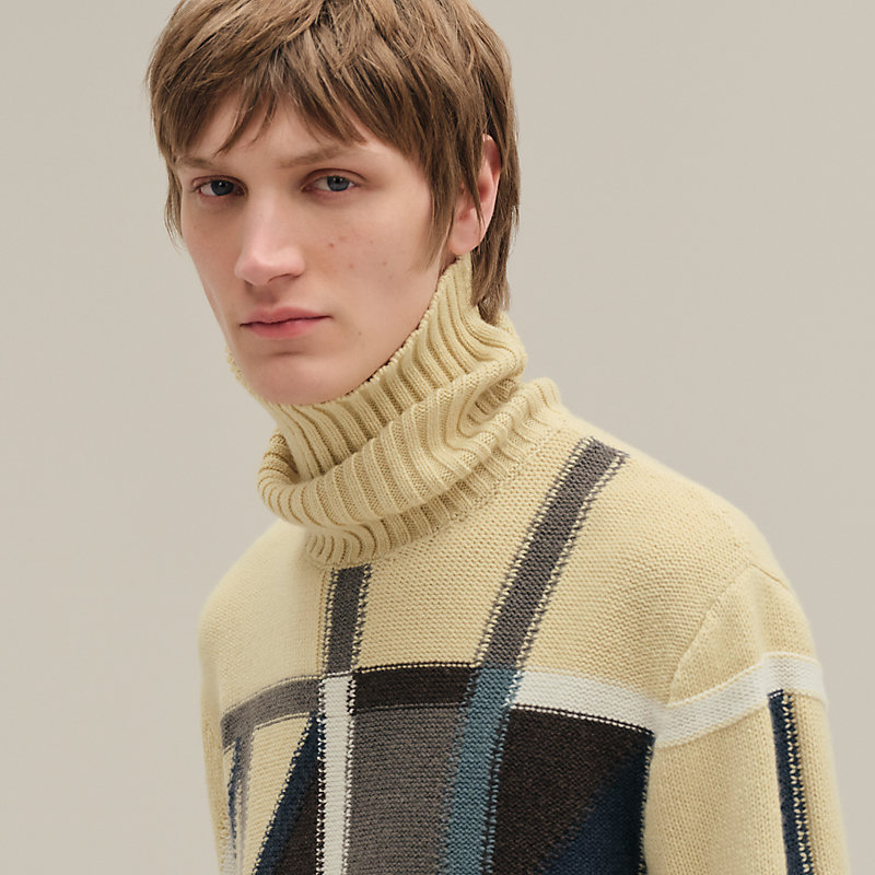 タートルネックニット 《ジオメトリ・ヴァリアブル》 - マロン - XXL