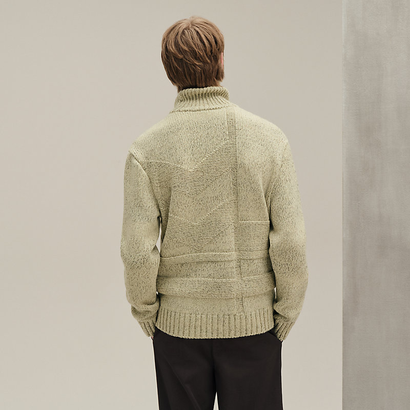 HERMES ハイネックセーター　ウール100%　羊革　L オリーブグリーン HERMES ハイネックセーター ウール100% 羊革 L オリーブグリーン