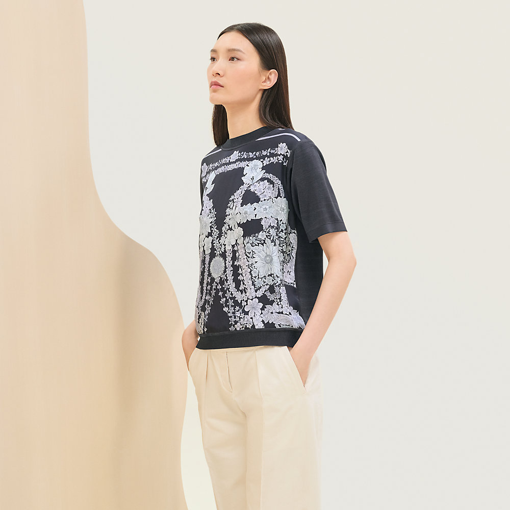HERMES 無秩序フルール ショートスリーブ半袖ニットセーター　34 HERMES 無秩序フルール ショートスリーブ半袖ニットセーター 34