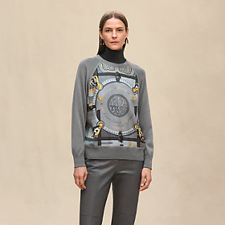 HERMÈS ツイルレーヌ ロングスリーブニット 40 ネイビー ツイルレーヌ・ロングスリーブニット 《ブリッド・ドゥ・ガラ
