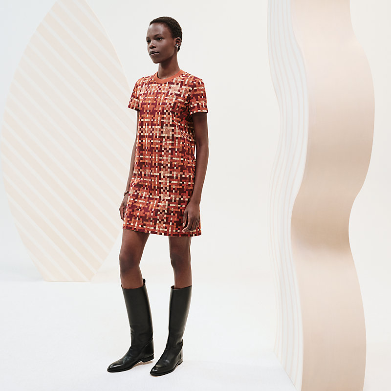 新品タグ付★エルメス ボルデュックチェック ワンピース オレンジ34 XS ドレス-《ボルデュック・