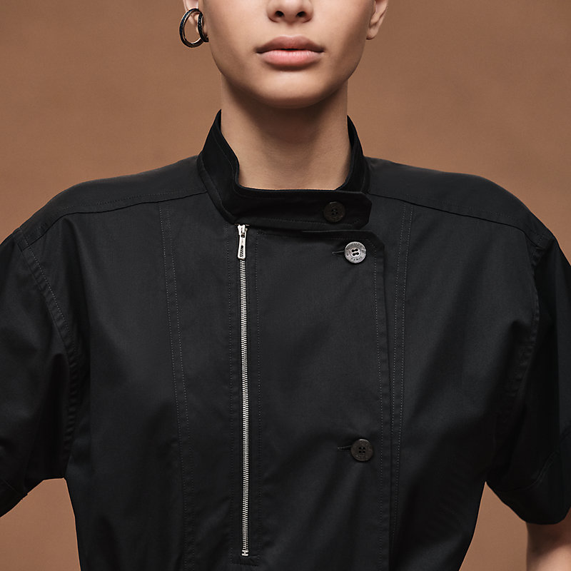 HERMES エルメス 22SS ドローストリングショートスリーブ オーバーブラウスシャツ 2E0604DJ ブラック 40 ヘルメス（サントリー） HERMES エルメス 22SS ドローストリング