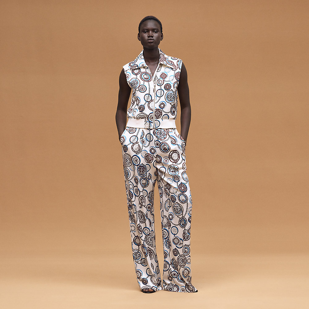 【美品】HERMES リネン フラップポケット ワークジャケット ノースリーブトラッカージャケット 《ランセーニュ・デュ・セリエ