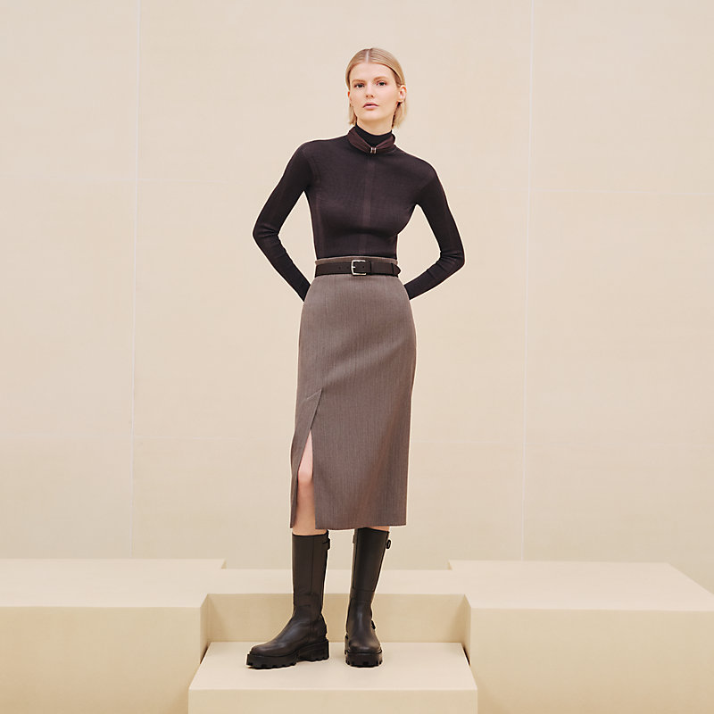 ハイウェストスカート スリット入り - マロン | Hermès