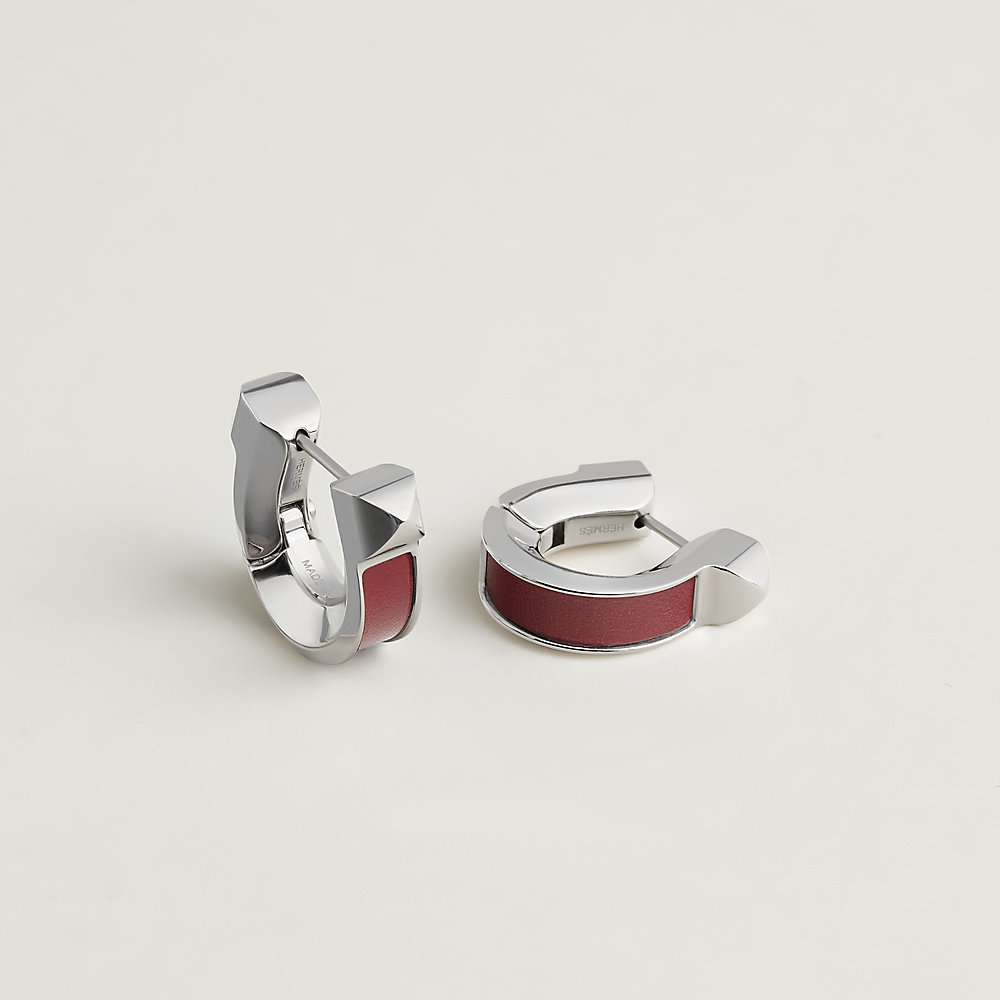 HERMES レザー フープピアス レッド レッド - レディス, ファッション