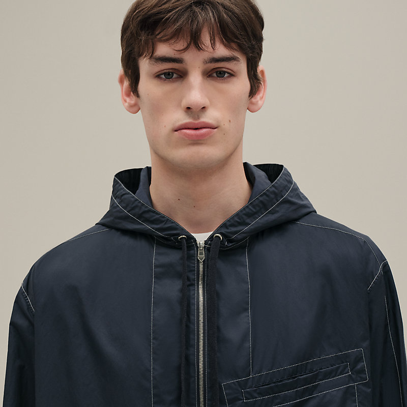 HERMES エルメス　バイカラー　フーデッド　ブルゾン　ナイロン　46 HERMES エルメス バイカラー フーデッド ブルゾン ナイロン 46