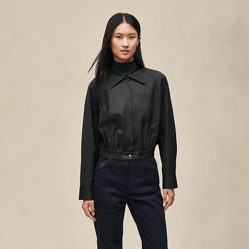 HERMES ウールコットン レザーパイピングブルゾン ブラック52 ブルゾン | Hermès - エルメス-公式サイト