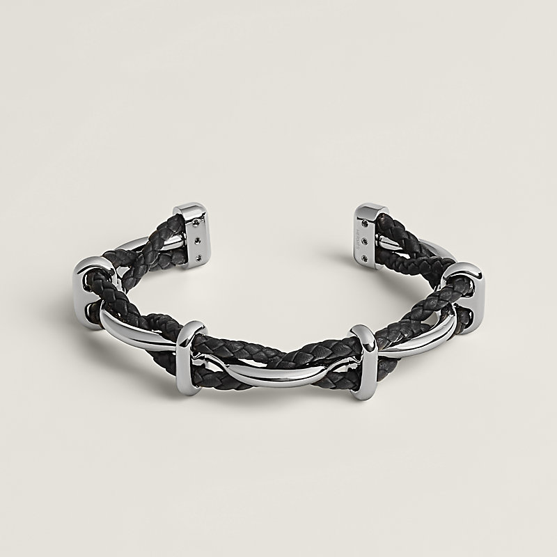 HERMES ブラック シルバー ブレスレット HERMES（エルメス） アピレザーブレス ブラック シルバー 腕周り：約