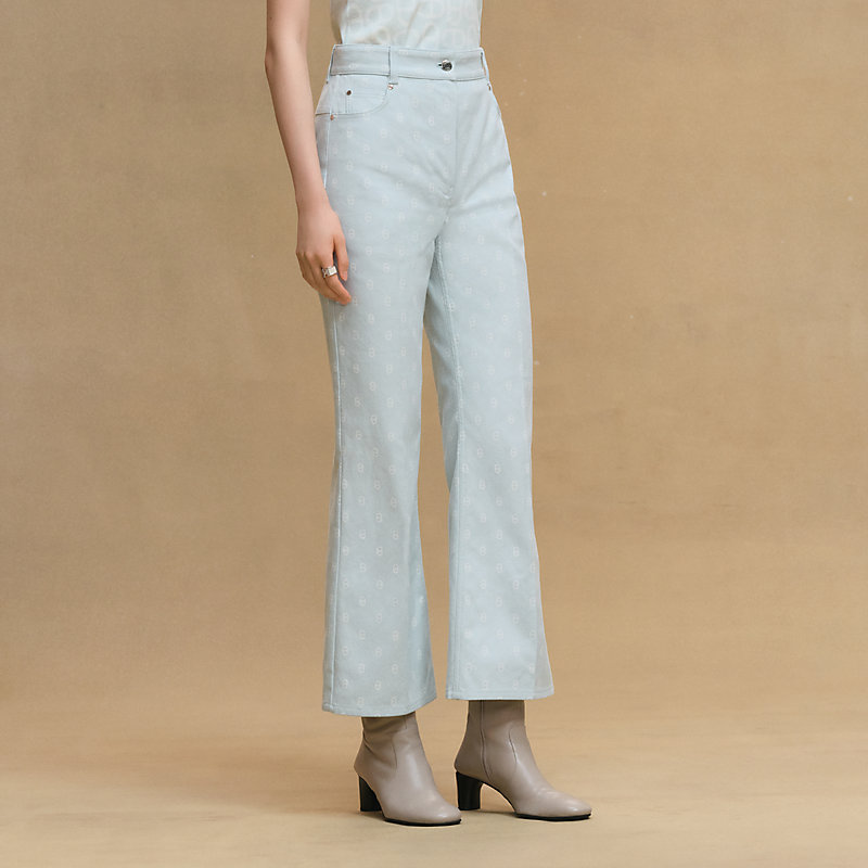 ブーツカットパンツ 《シェーヌ・ダンクル》プリント - ブルー