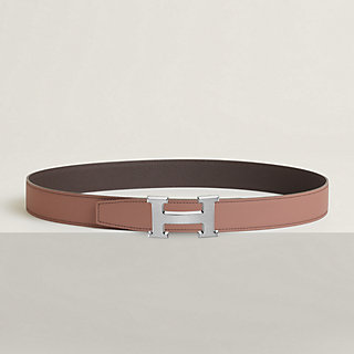 HERMES ブラウンレザーベルト H型バックル ベルトバックル-《h》-レザー