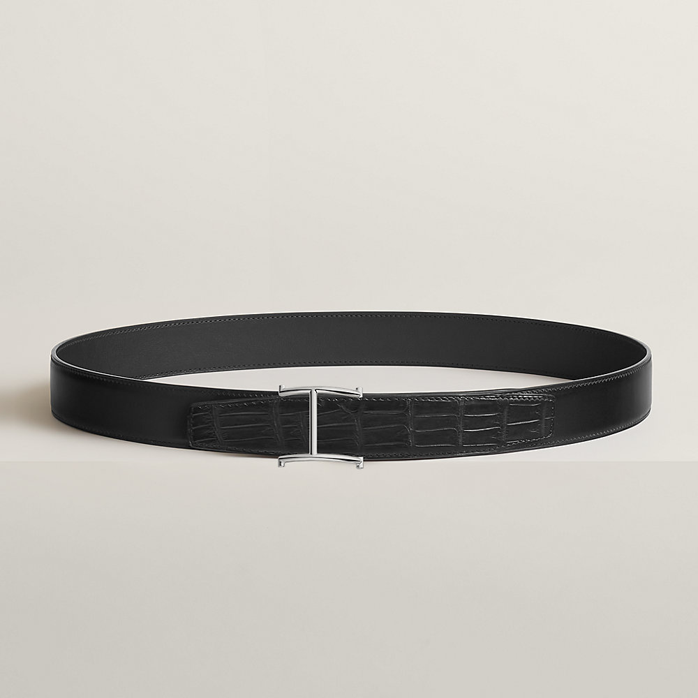 HERMES ブラックレザーベルト クラスプバックル ベルトバックル 《セリフ》 & レザーベルト 32 mm | Hermès