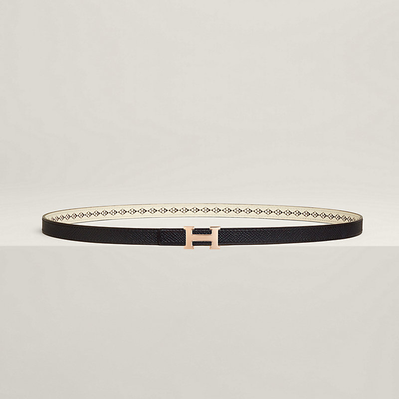 HERMES 黒オレンジ レザー ベルト HERMES エルメス ベルト メンズ ブランド H バックル