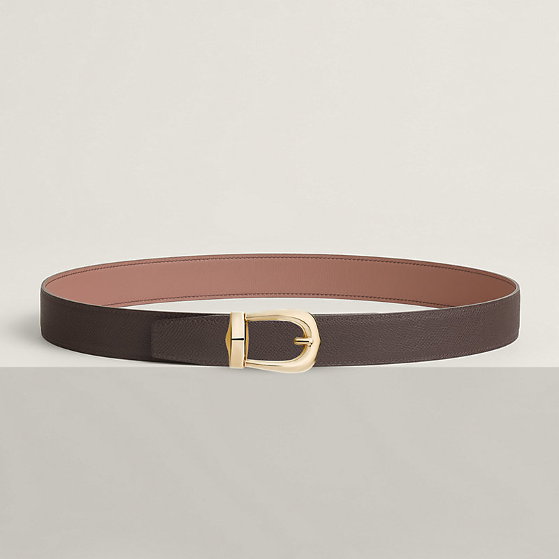 【美品】HERMESダークブラウン レザー ベルト パラジウムバックルセット ベルトバックル（キット） メンズ 《ブリッド・ダパラ