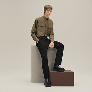 HERMES エルメス ロゴシルバーピンボタン付 比翼ボタン 長袖シャツ 34 ボタンダウンシャツ--566460HJ22