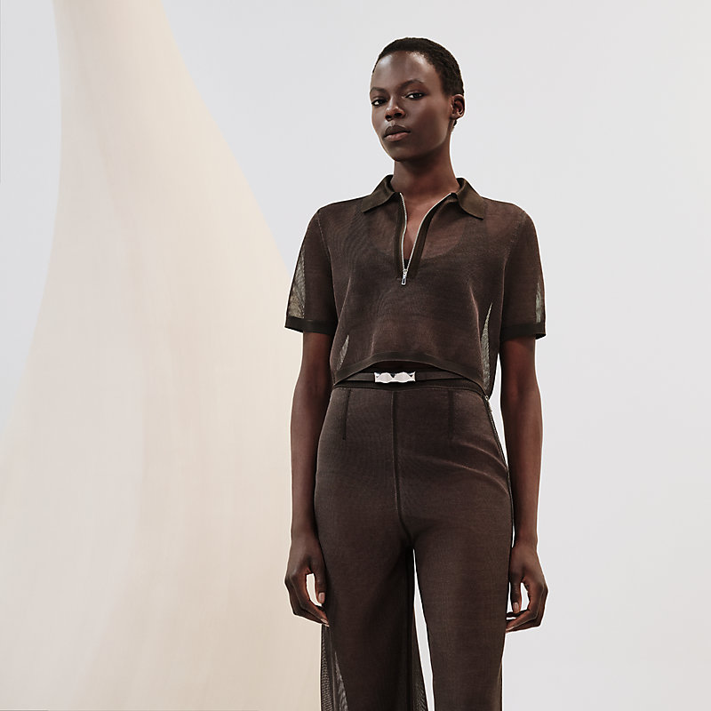 エルメスHERMES コットンストライプ織りニットポロシャツ