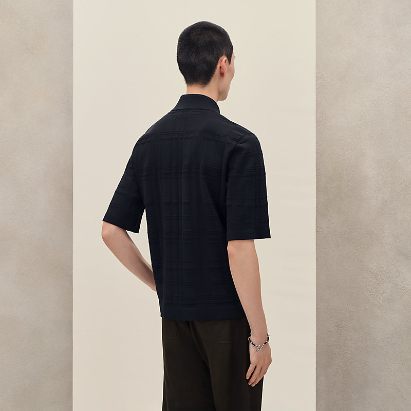 HERMES エルメス　スキッパーポロ　ボーダー　Vネック　イタリア製 レザーストラップがスマート HERMES ヴィドポッシュ 男女兼用 (HERMES