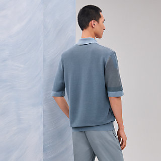 HERMES Vネックコットンニットポロシャツ エルメスHERMES コットンストライプ織りニットポロシャツ