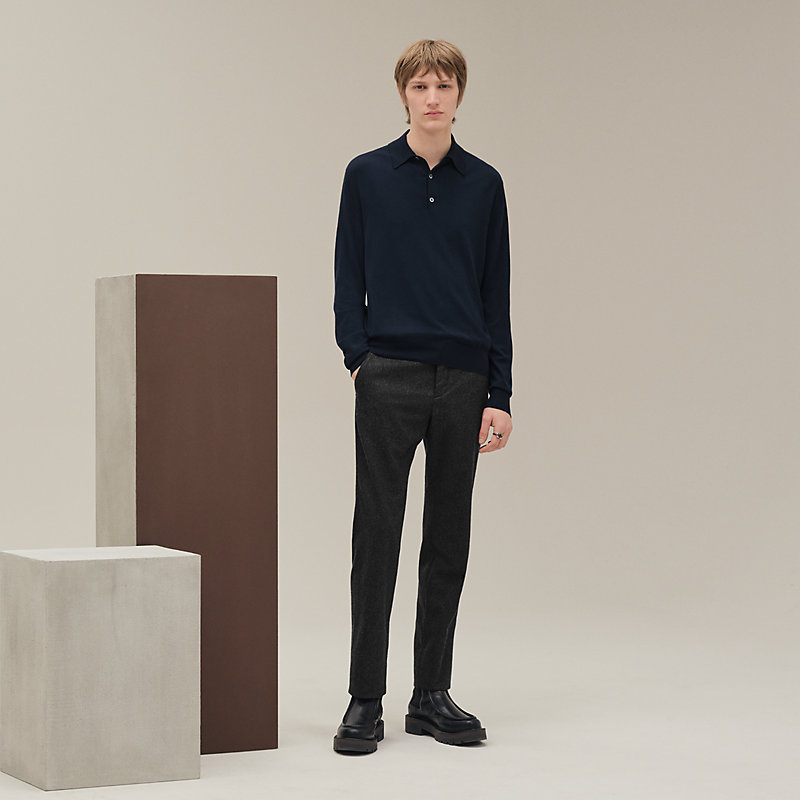 HERMES グレー ポロセーター HERMES（エルメス）ニット・セーター グレー サイズ:S メンズ