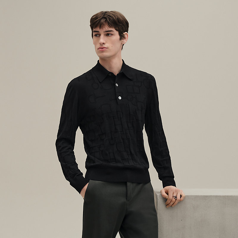 【新春初売】エルメス メンズ ポロネックニット 長袖 ポロネックニット 長袖 《メリ・モール・アンテグラル》 - ブラック