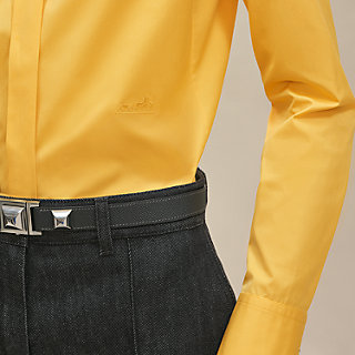 HERMESエルメス✨リネン100 ロゴ入り　長袖シャツ　麻　38 M イエロー 898000002353000-7_e0567f55-