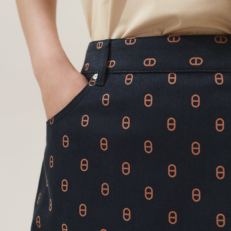HERMES エルメス シェーヌダンクル ミニスカート 美品 セリエボタン ミニスカート デニムスタイル 《シェーヌ・ダンクル》 - ブルー