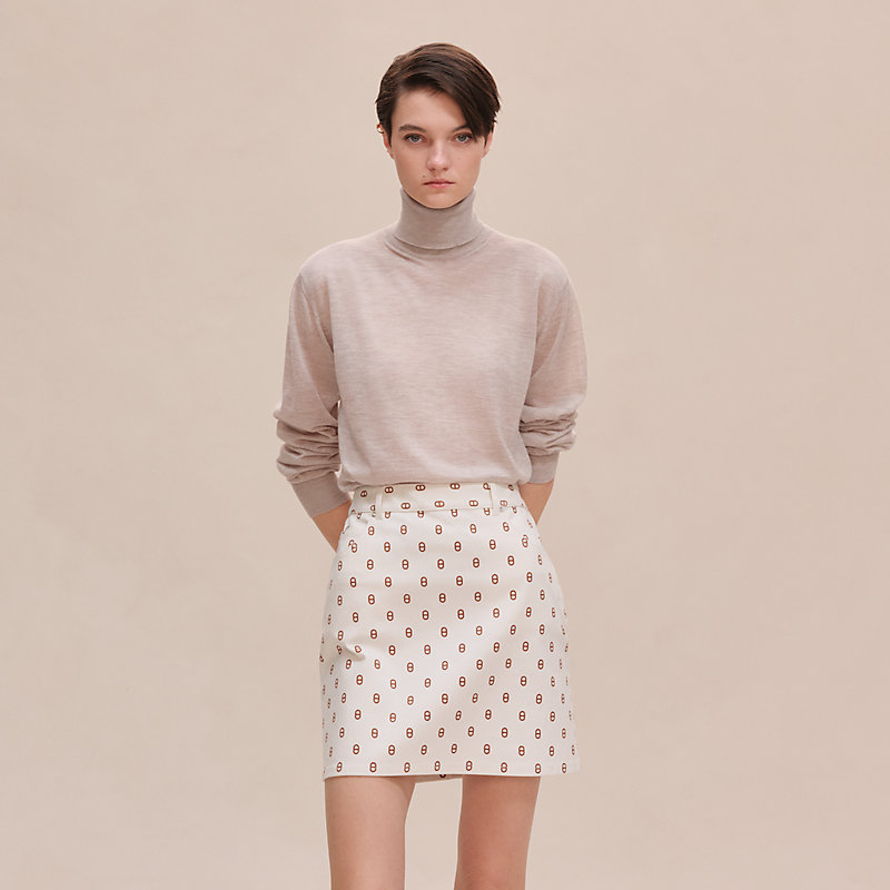 新品未使用品【HERMES】シェーヌダンクル柄 ミニスカート 白 38 M〜L ミニスカート デニムスタイル 《シェーヌ・ダンクル》 - マロン