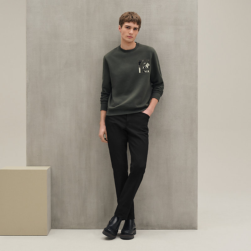 【新品未使用】HERMES メンズ　ラウンドネックスウェット《ランH》 エルメス ランH ラウンドネック スウェット メンズ グレー HERMES