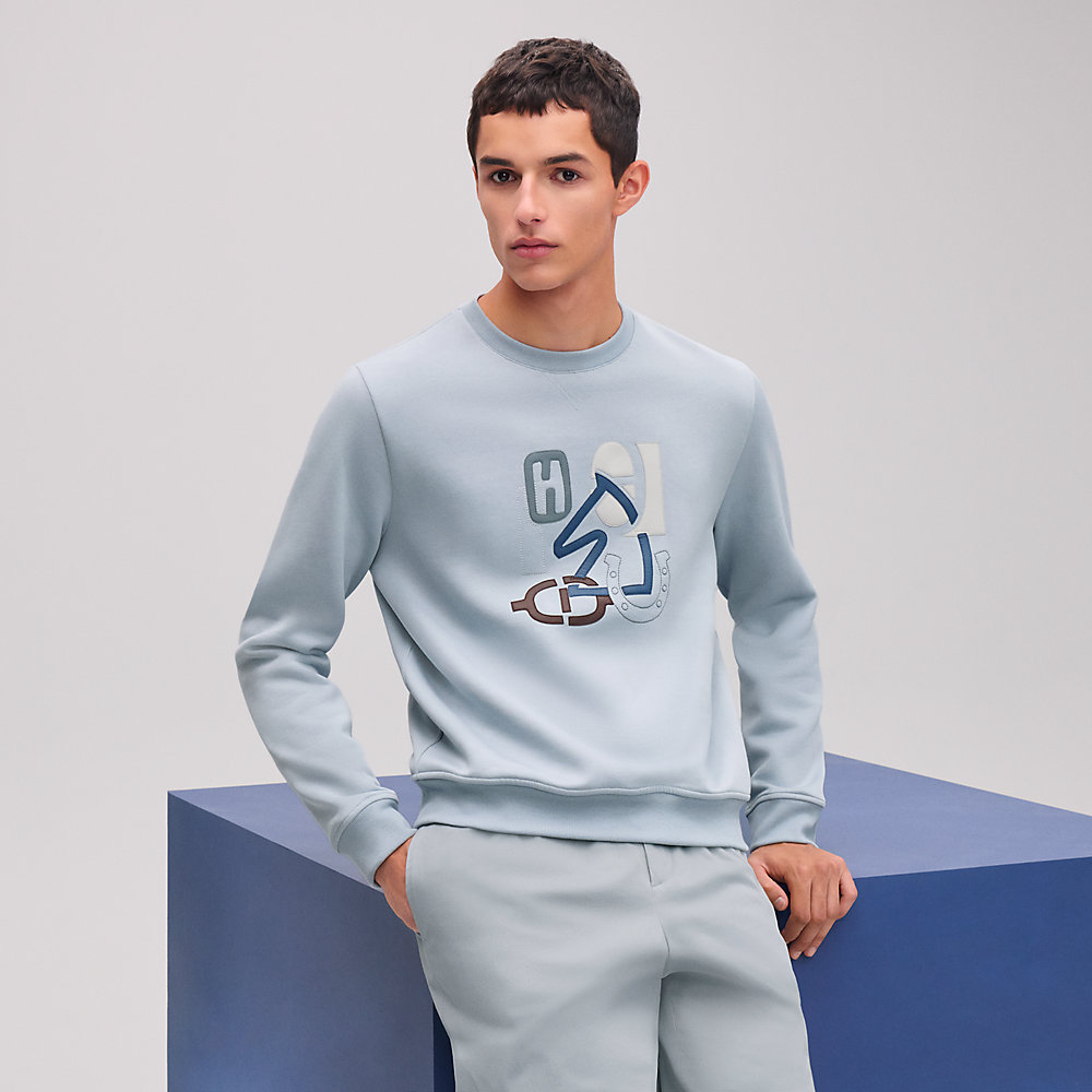 値下げ！HERMES エルメス レザーパッチスウェット ニットトレーナー 値下げ！HERMES エルメス レザーパッチスウェット ニットトレーナー