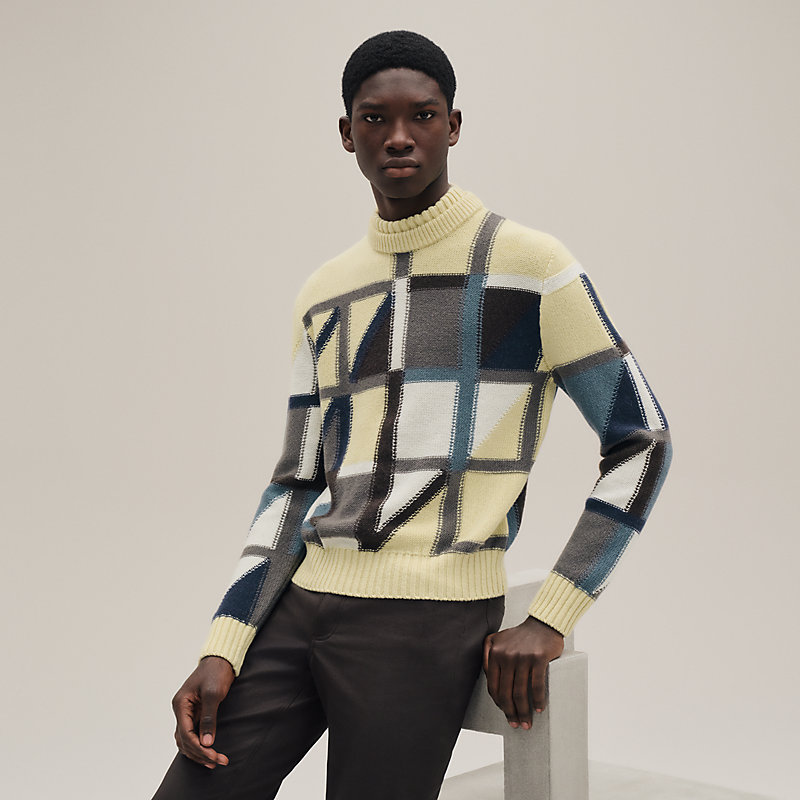 ラウンドネックニット 《ジオメトリ・ヴァリアブル》 - グリーン - 3XL