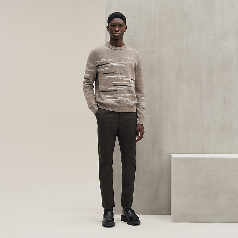 ラウンドネックニット カシミヤ レザーディテール - オレンジ - ME