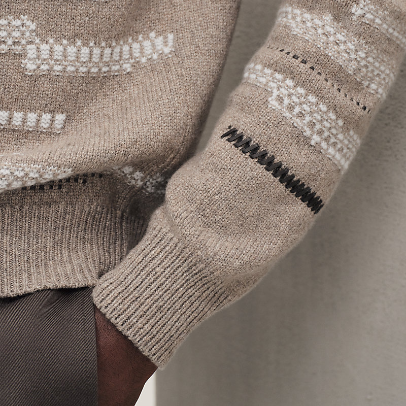 ラウンドネックニット カシミヤ レザーディテール - オレンジ - ME