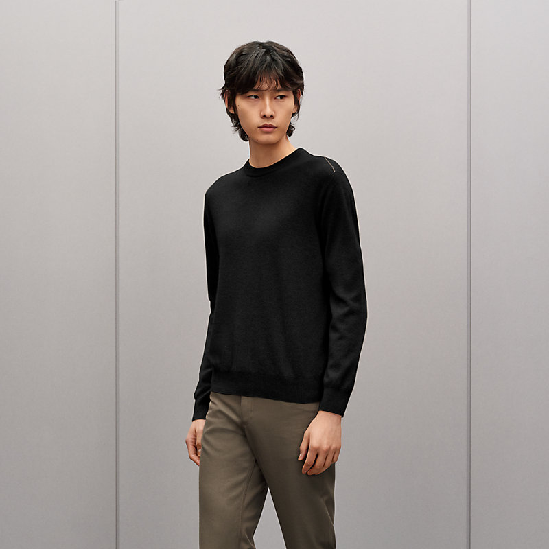 ラウンドネックニット カシミヤ レザーディテール, イメージ: , ビュー4の5