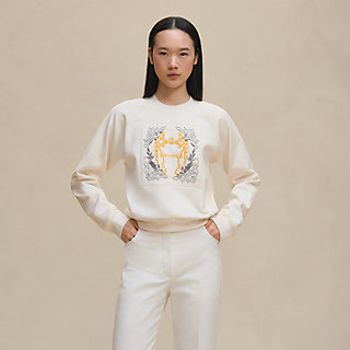 【良品】エルメス　スウェット トレーナー　ロゴ刺繍　ホワイトベージュ ラグランスリーブスウェット《デッラ・カヴァッレリア》刺繍