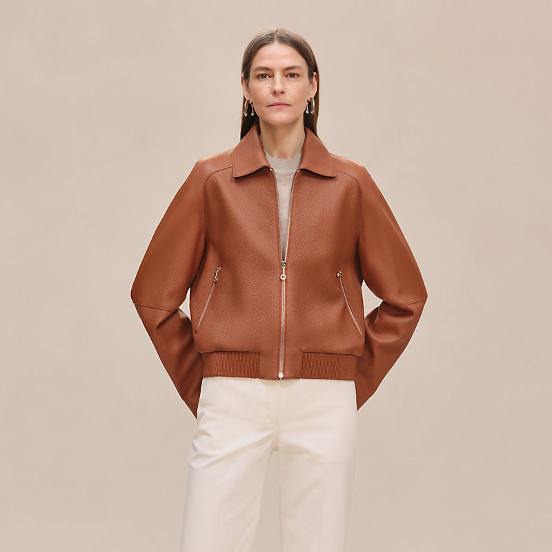 レザーショートブルゾン - マロン | Hermès - エルメス-公式サイト